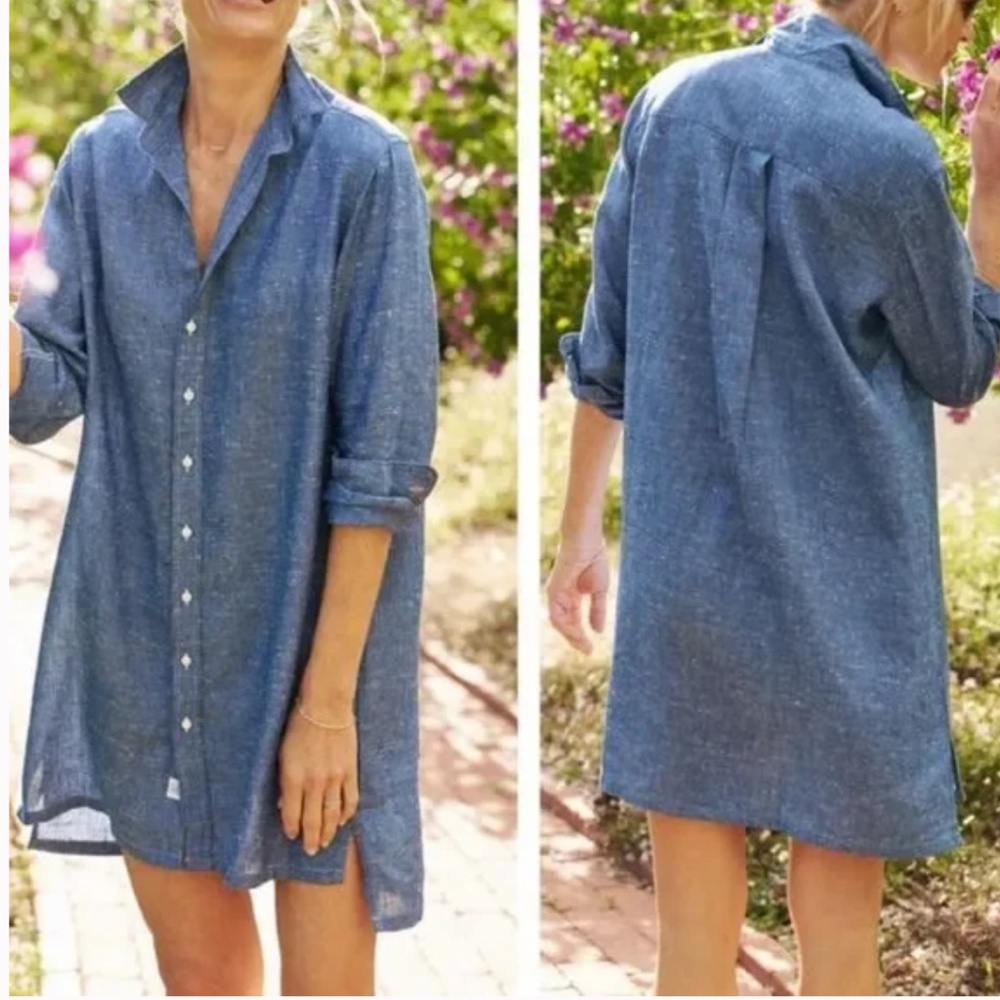 Frank & Eileen Dress Linen Murphy Blue Long Sleeve Shirt Dress